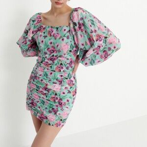 Floral Puff-Sleeve Mini Dress | 100% Cotton | Size XS | Trendy & Chic